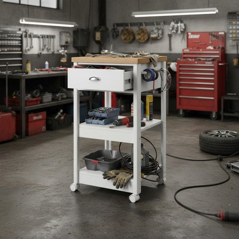 Carrinho de Ferramentas com Rodizios e 1 Gaveta 44cm Móvel na Caixa