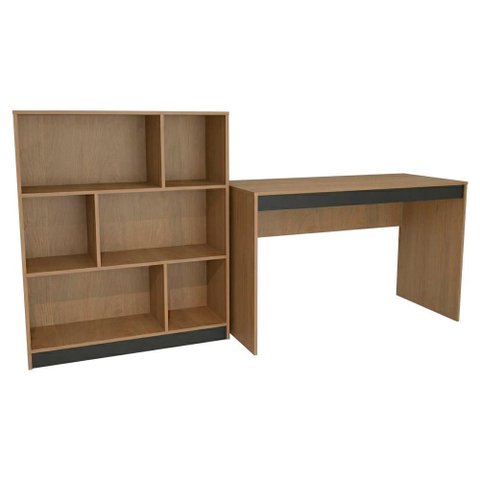 Mesa Escrivaninha e Estante para Escritorio B28 Mel Preto Novam