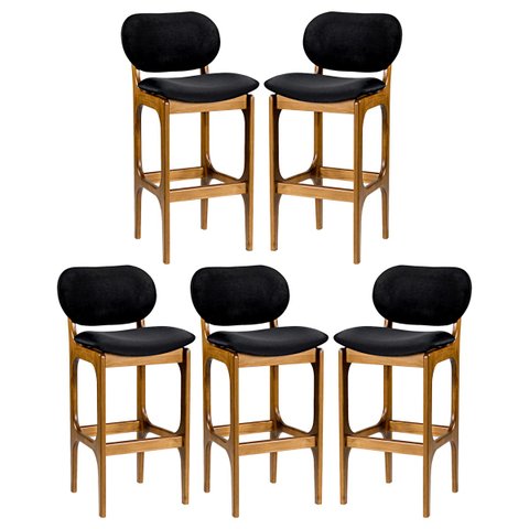 Kit 5 Banquetas Alta Decor 50 x 104 Cm Madeira Maciça Imbuia Suede Preto L14
