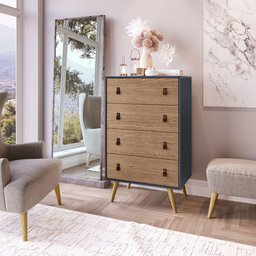 Comoda 4 Gavetas Amber Azul Petroleo Frente Ebano Genialflex - 11