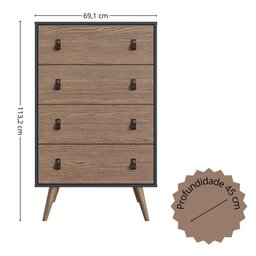 Comoda 4 Gavetas Amber Azul Petroleo Frente Ebano Genialflex - 4