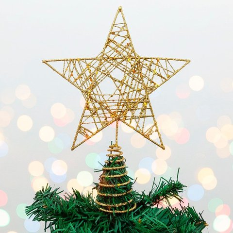 Ponteira Estrela Gliter Dourado Enfeite Árvore de Natal 24cm