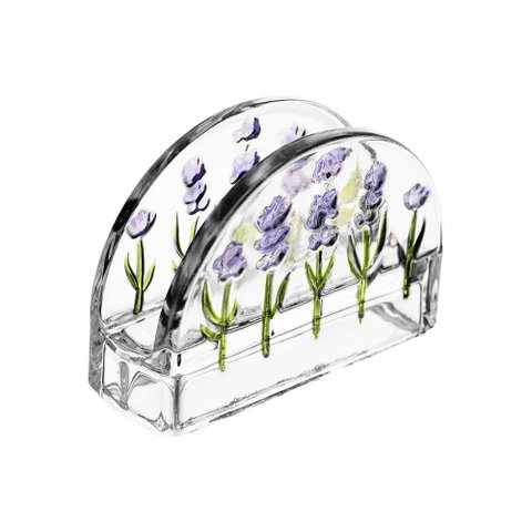 Porta Guardanapos de Mesa em Cristal Lavanda Hand Painting - Lyor