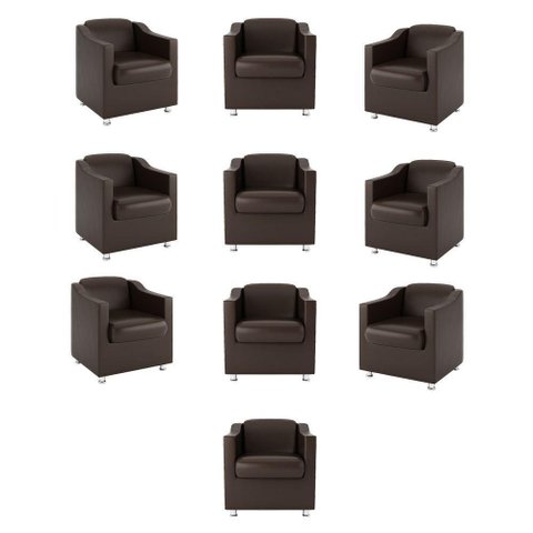 Kit 10 Poltronas Decorativas Recepção Sala Courino Marrom