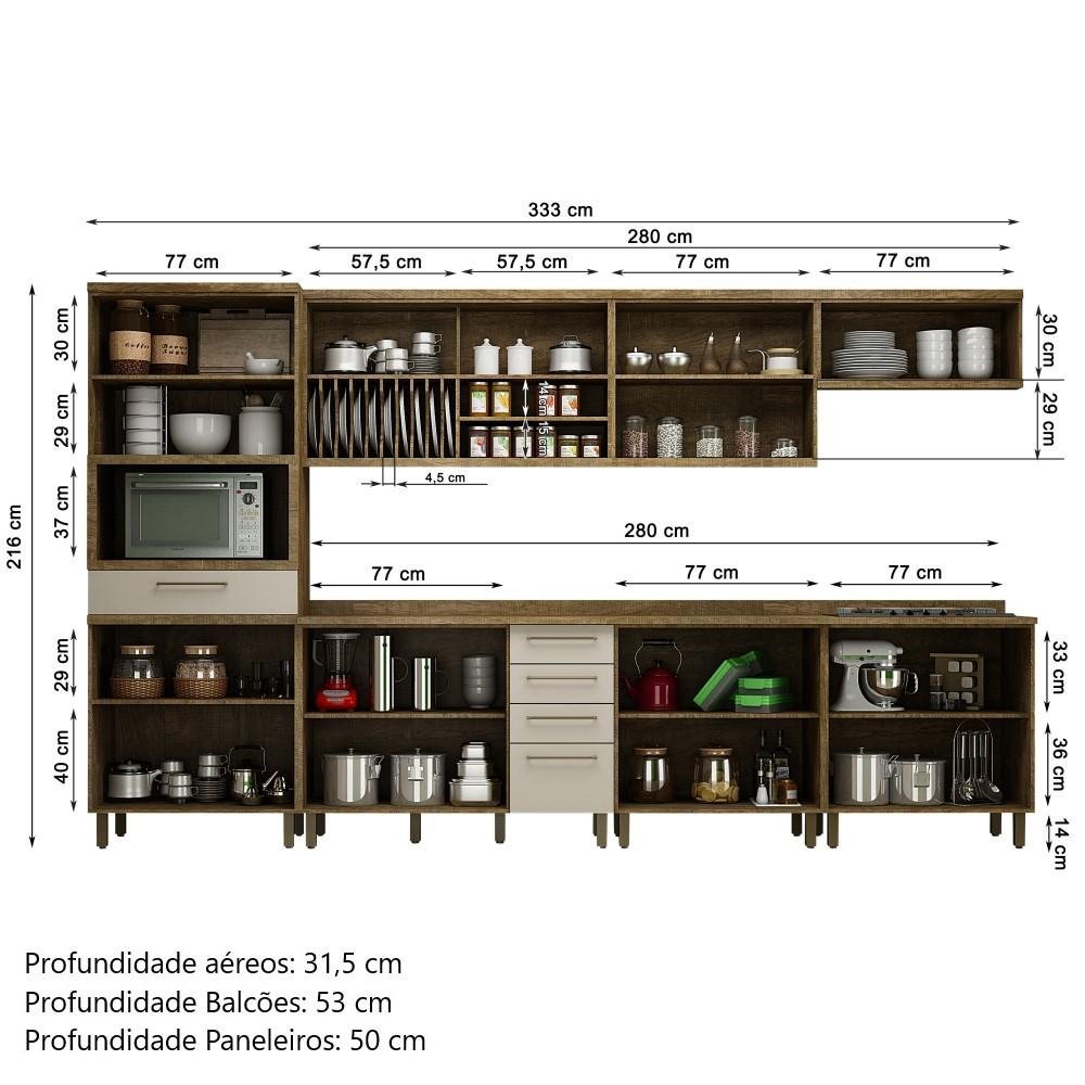 Kit Cozinha Completa Modulada Balcão Para Pia Armário Paneleiro Cristaleira  Marrom Madeira Verde