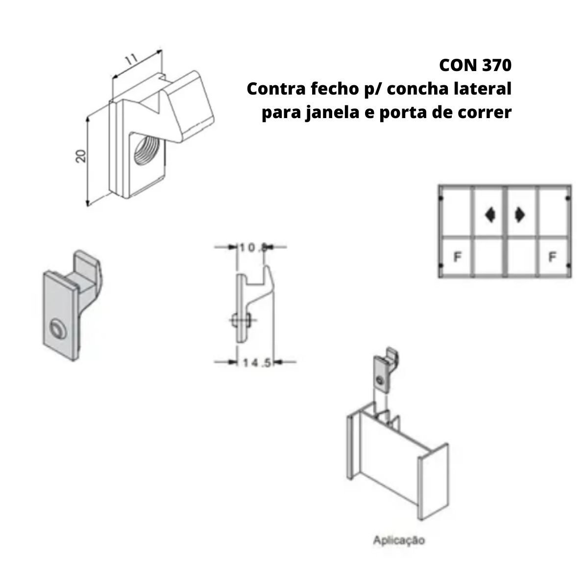 CON 370 - Contra fecho lateral e central para janela de correr para fecho concha Suprema - Branco - 5
