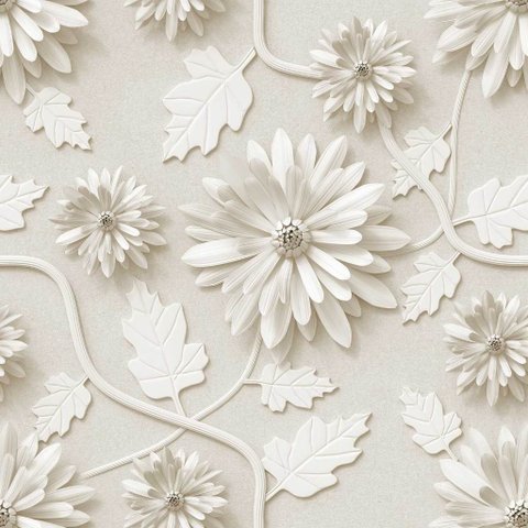 Papel de Parede Floral 3d em Tons Areia - 1,50x0,50m