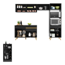 Ver imagem 4 de Armário de Cozinha Modulado com Bancada Americana Multimóveis Mp2209 Preto/dourado