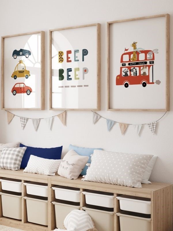 Kit 3 Quadros Decorativos Beep Beep