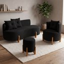 Ver imagem 1 de Kit Decorativo Sofá Curvo Orgânico + 01 Puff e Poltrona Luna Veludo Preto - Montanaris Decor