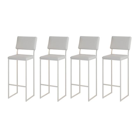 Kit 4 Banquetas com Encosto Industrial e Moderna Nina Branco e Corino Branco