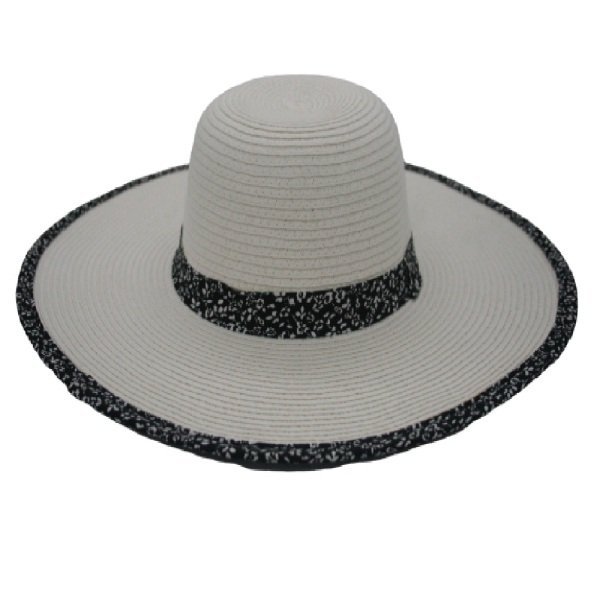 Chapeu Feminino Praia/Passeio Firenze com Tecido Floral Preto