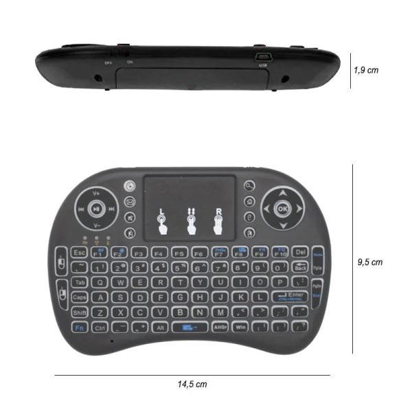 Mini Teclado Mouse Touchpad Wireless Bluetooth Iluminado Wifi Sem Fio I8.LED Tv Smart Box Usb Preto - 3
