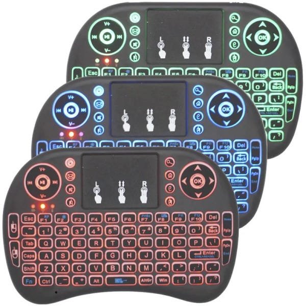 Mini Teclado Mouse Touchpad Wireless Bluetooth Iluminado Wifi Sem Fio I8.LED Tv Smart Box Usb Preto - 2