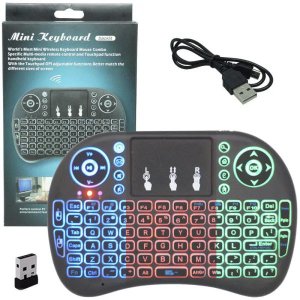 Mini Teclado Mouse Iluminado Led Touchpad Wireless Bluetooth Wifi Sem Fio Tv Smart Box Usb I8 Preto