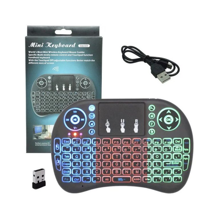 Mini Teclado Mouse Iluminado Led Touchpad Wireless Bluetooth Wifi Sem Fio Tv Smart Box Usb I8 Preto