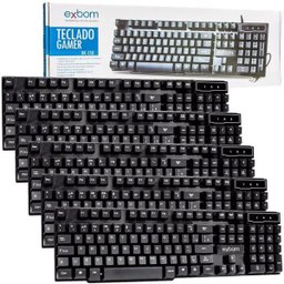 Kit 5 Teclado Semi Mecânico Gamer Profissional Usb Abnt2 com Ç 107 Teclas Exbom BK-150 Preto - 1 Kit 5 Teclado Semi Mecânico Gamer Profissional Usb Abnt2 com Ç 107 Teclas Exbom BK-150 Preto - 1