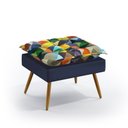 Ver imagem 3 de Kit 2 Poltronas Namoradeira Opala com Puff Lunar Suede Estampado Colorido com Azul Marinho Aradecor