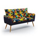 Ver imagem 2 de Kit 2 Poltronas Namoradeira Opala com Puff Lunar Suede Estampado Colorido com Azul Marinho Aradecor