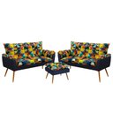 Ver imagem 1 de Kit 2 Poltronas Namoradeira Opala com Puff Lunar Suede Estampado Colorido com Azul Marinho Aradecor