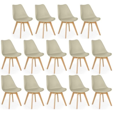 Conjunto 14 Cadeiras de Jantar Eames Wood Leda Design Estofada - Nude