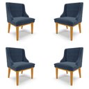 Ver imagem 1 de Kit 4 Cadeiras Decorativas Sala de Jantar Base Fixa de Madeira Firenze Suede Azul Marinho/Castanho G