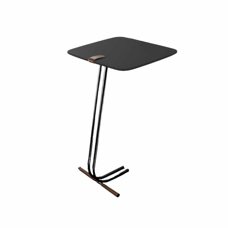 Mesa de Apoio para Sofá Bandeja Preta Base Preta