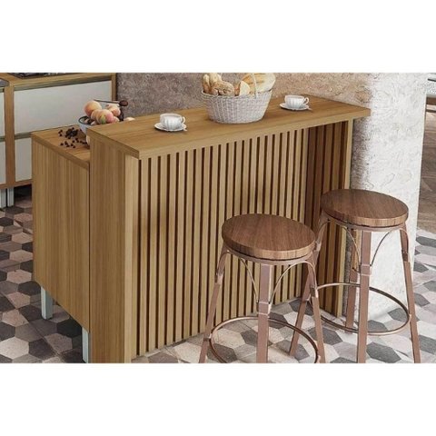 Balcão Ilha Cozinha Gourmet Burguesa com 2 Portas e 3 Gavetas 120cm Freijó Grafite