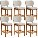 Ver imagem 1 de Kit 06 Banquetas Baixa Bar Cozinha Sala Jantar Fixa Betta L02 Imbuia Linho Cinza - Lyam Decor Banque