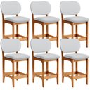 Ver imagem 1 de Kit 06 Banquetas Baixa Bar Cozinha Sala Jantar Fixa Betta L02 Imbuia Linho Cinza - Lyam Decor Banque