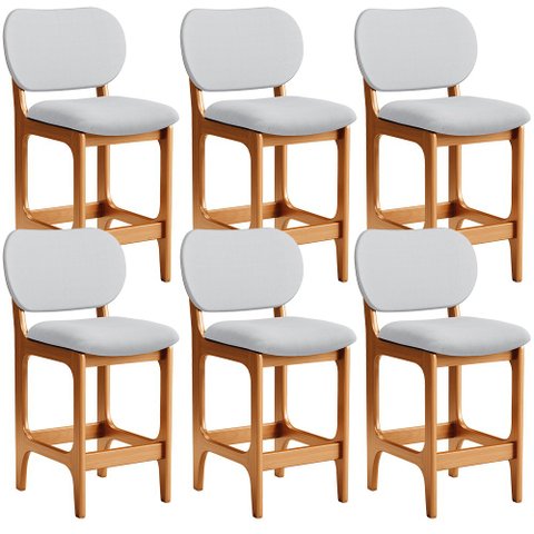 Kit 06 Banquetas Baixa Bar Cozinha Sala Jantar Fixa Betta L02 Imbuia Linho Cinza - Lyam Decor Banque