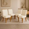 Kit 4 Cadeira de Jantar Emily Estofada Veludo Bege Pé de Madeira Castanho - Arkell - 1