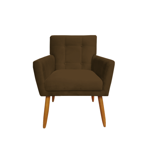 Poltrona Decorativa Onix Suede Marrom Pés Madeira Mz Decor