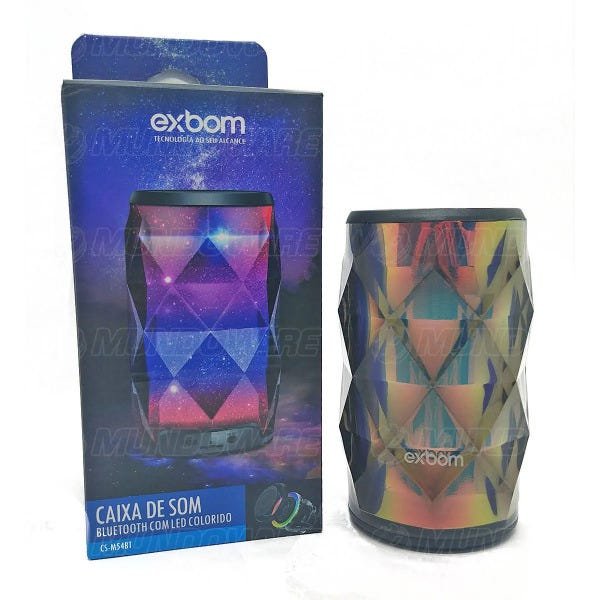 Caixa de Som Bluetooth Design Cristal Iluminação LED Colorido Rgb Rádio Fm Cartão SD Cs-M54Bt Preta