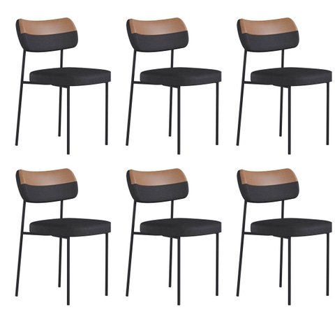 Kit 6 Cadeiras Mila para Sala Jantar Gourmet em Aço Courissimo Whisky Linho Grafite Edecasamoveis