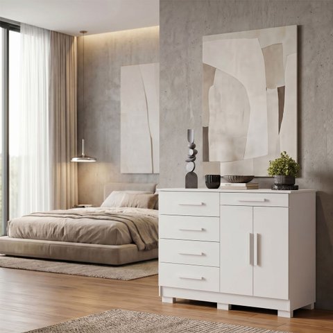 Cômoda Sapateira 5 Gavetas 2 Portas Multiuso Móvel Quarto Branco