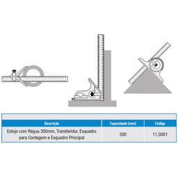 Esquadro Combinado - Cap. 300mm - 4 Peças - 11,0001 - Zaas - 2