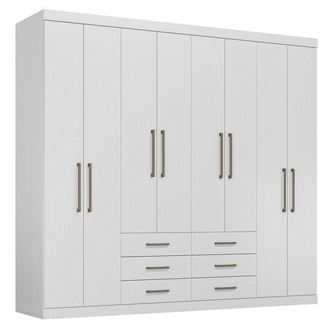 Guarda Roupa Casal 8 Portas 6 Gavetas Master Branco Brilho - Santos Andirá