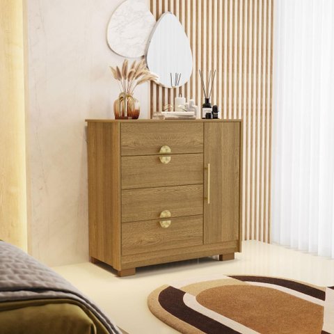 Cômoda Sapateira Ilha Bela 1 Porta 4 Gavetas - Naturale