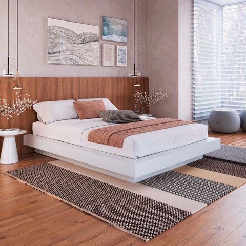 Cama de Casal Queen Suspensa para Colchão 140cm/160cm Branca
