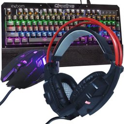 Kit Teclado Mecânico Mouse Headset Gamer Profissional Usb Abnt2 Led BKGX1 GM600 GHX20 Preto - 1