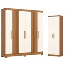 Ver imagem 1 de Guarda Roupa Casal 6 Portas 3 Gavetas Francês com Armário Multiuso Margarida Cinamomo Off White - He