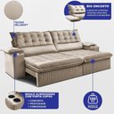 Ver imagem 2 de Sofá Retrátil e Reclinável 2,60m Molas Ensacadas Dream Velusoft Bege Cama Inbox
