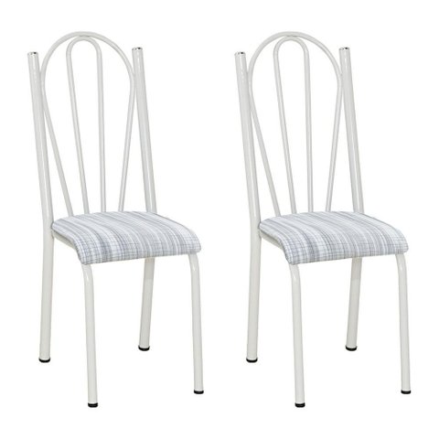 Kit 2 Cadeiras de Cozinha Alasca Estampado Linho Pés de Ferro Branco - Pallazio