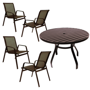 Jogo de Mesa 1,20m Ripada + 4 Cadeiras Aluminio Piscina Jardim