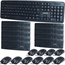 Kit 10 Teclados Usb Abnt2 com Ç + 10 Mouses Computador Pc Standard Exbom BK-102 MS-70 Preto - 1