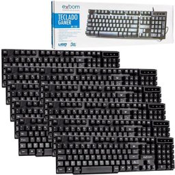 Kit 10 Teclado Semi Mecânico Gamer Profissional Usb Abnt2 com Ç 107 Teclas Exbom BK-150 Preto - 1 Kit 10 Teclado Semi Mecânico Gamer Profissional Usb Abnt2 com Ç 107 Teclas Exbom BK-150 Preto - 1