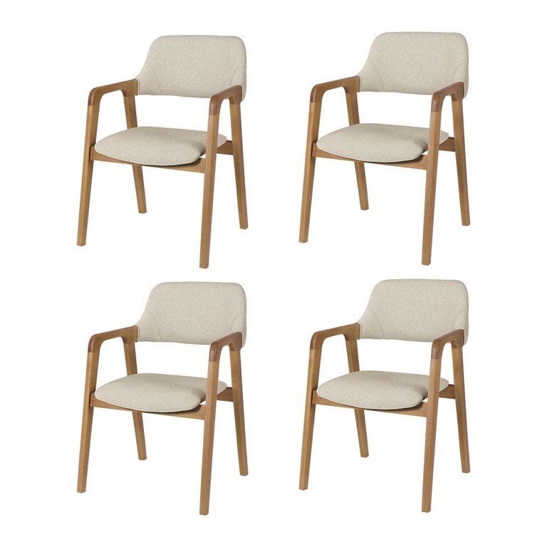Kit 4 Cadeiras de Jantar Ruth Estrutura em Madeira Maciça Estilo Retrô Linho Bege Claro Kit 4 Cadeiras de Jantar Ruth Estrutura em Madeira Maciça Estilo Retrô Linho Bege Claro
