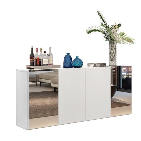 Aparador Buffet 4 Portas Com Espelho Suspenso Vegas Multimóveis V3595 Branco Branco