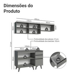 Armário de Cozinha Compacta 200cm Nice Madesa Xa06 Cinza - 5
